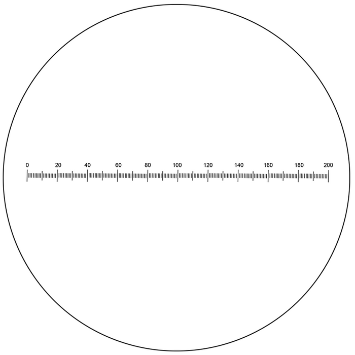 Microscope Eyepiece Reticle Linear Scale Micrometer Ruler Dia. 27mm, 10mm/200 Div., SKU RT20101192, three quarter front view