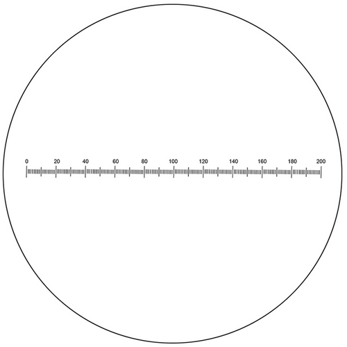 Microscope Eyepiece Reticle Linear Scale Micrometer Ruler Dia. 27mm, 10mm/200 Div., SKU RT20101192, three quarter front view