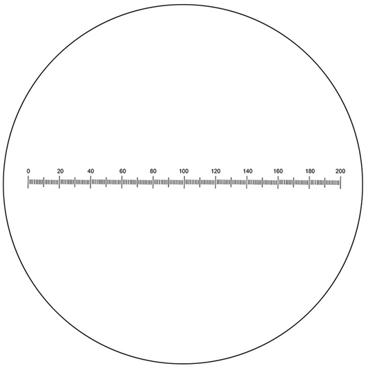 Microscope Eyepiece Reticle Linear Scale Micrometer Ruler Dia. 27mm, 10mm/200 Div., SKU RT20101192, three quarter front view
