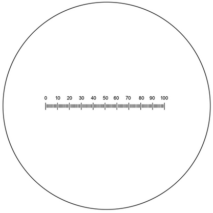 Microscope Eyepiece Reticle Linear Scale Micrometer Ruler Dia. 27mm, 5mm/100 Div., SKU RT20101191, three quarter front view