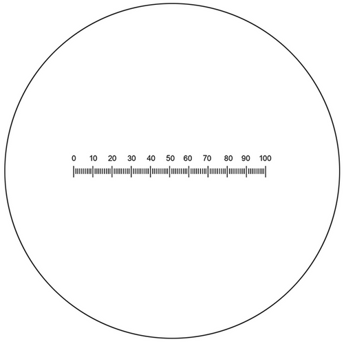 Microscope Eyepiece Reticle Linear Scale Micrometer Ruler Dia. 27mm, 5mm/100 Div., SKU RT20101191, three quarter front view