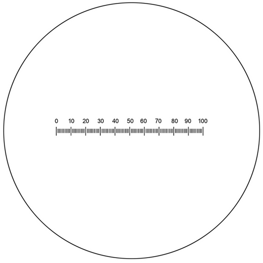 Microscope Eyepiece Reticle Linear Scale Micrometer Ruler Dia. 27mm, 5mm/100 Div., SKU RT20101191, three quarter front view