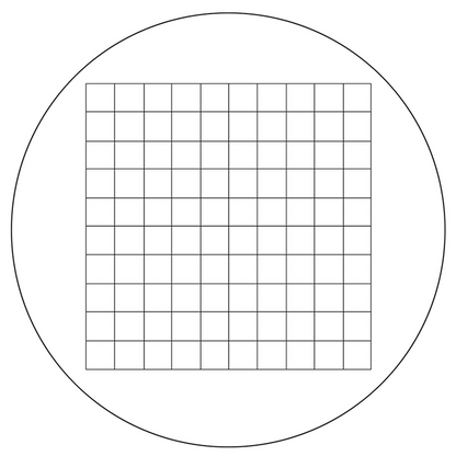 Microscope Eyepiece Reticle Net Grid Micrometer 10x10mm, 100 Squares, Dia. 27mm 1.5mm, SKU RT20105191, three quarter front view
