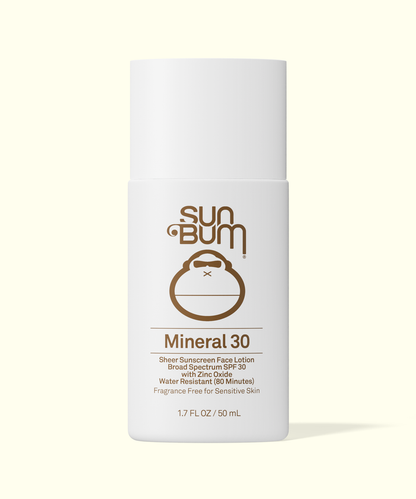 Sun Bum Mineral 30 sunscreen lotion bottle on a white background