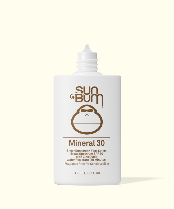 Sun Bum Mineral 30 sunscreen bottle on a white background