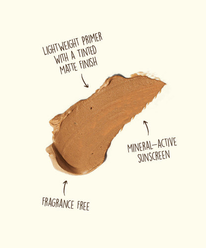 Swatch of Sun Bum Mineral SPF 30 Tinted Sunscreen Face Lotion showing tinted matte finish and mineral-active sunscreen benefits