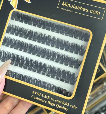MinuLashes DIY Lash Clusters - Volume 0.03 Vein - 102 Pieces (10mm, 12mm, 14mm, 16mm, 18mm) + brush