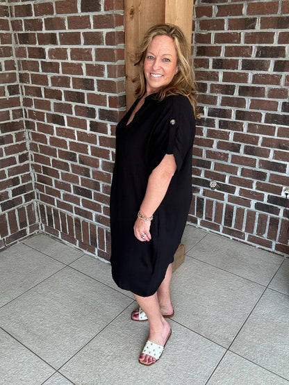 Molly Bracken Black Woven Shirt Dress