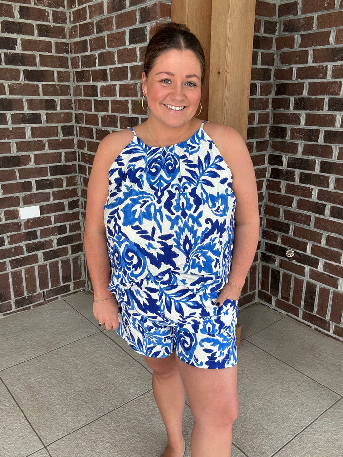 Molly Bracken Blue Print Halter Top