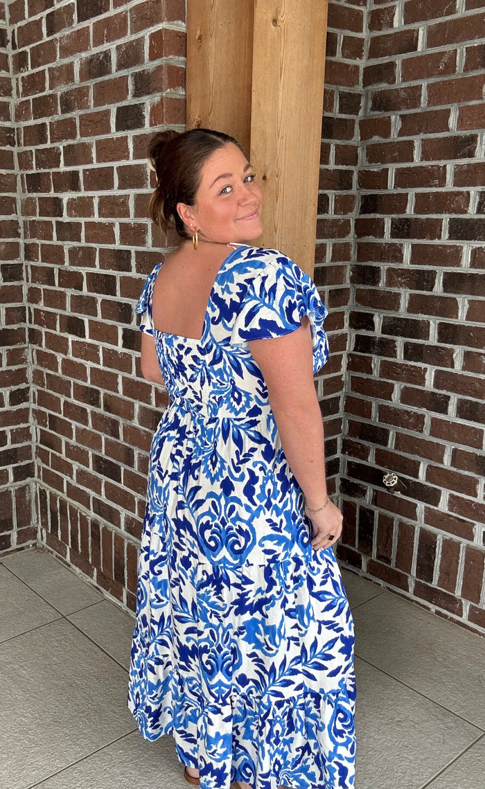 Molly Bracken Blue Printed Maxi Dress