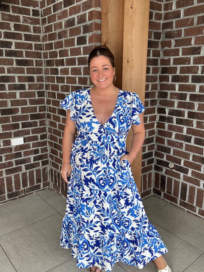 Molly Bracken Blue Printed Maxi Dress