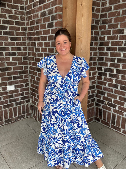 Molly Bracken Blue Printed Maxi Dress