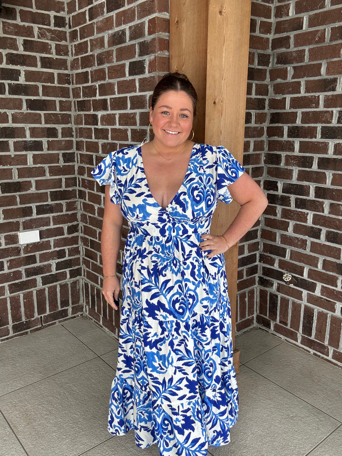 Molly Bracken Blue Printed Maxi Dress