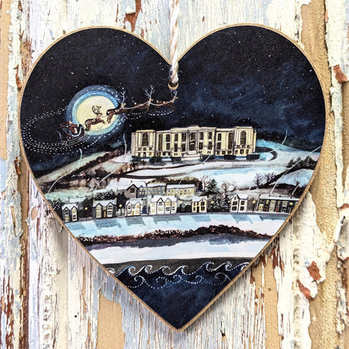 'National Library of Wales' Wooden Heart Christmas Decoration by Lizzie Spikes