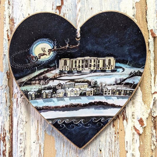 'National Library of Wales' Wooden Heart Christmas Decoration by Lizzie Spikes