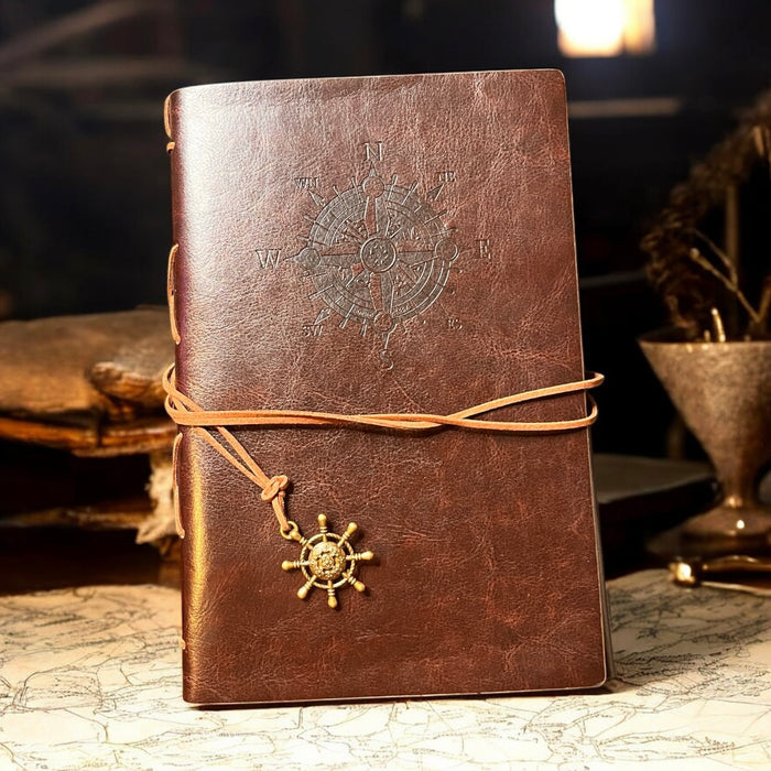 Large 7-inch nautical leather writing journal with pendants