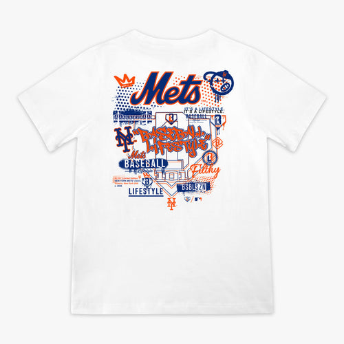 White youth graphic tee with "New York Mets Drip" design — back view