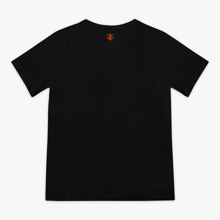Black youth graphic tee with "New York Mets Upside Down" design — back view