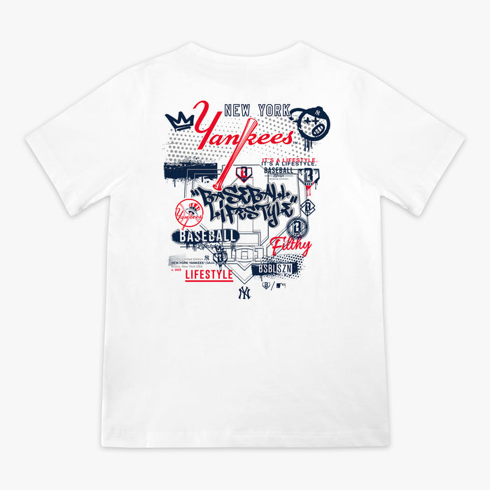 Youth graphic tee with “New York Yankees Drip” design — back view