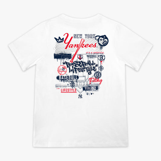 Youth graphic tee with “New York Yankees Drip” design — back view