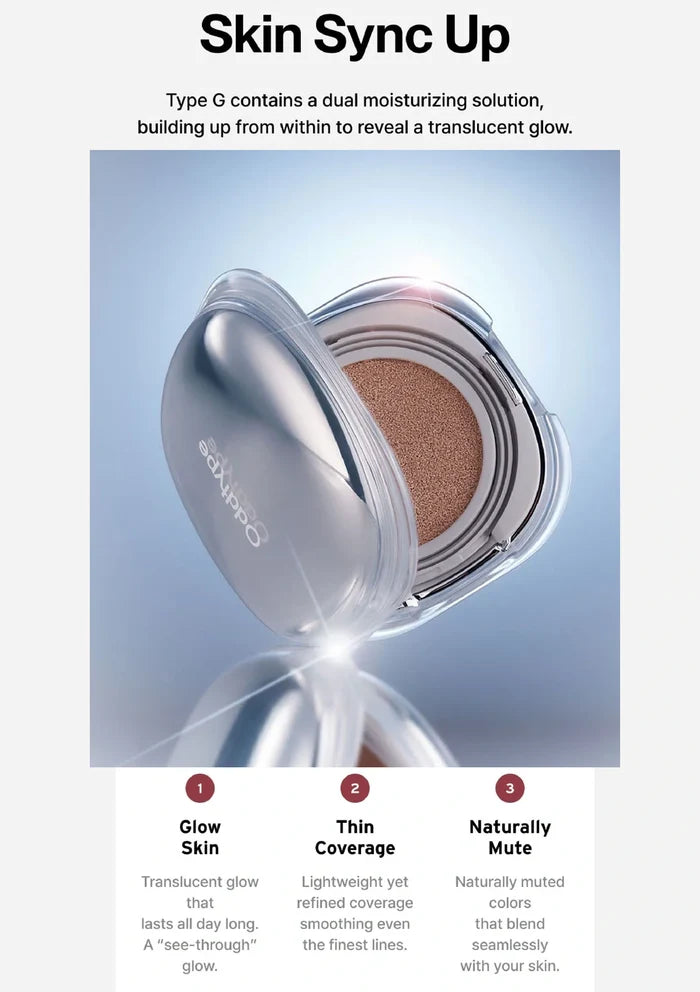 Cushion compact with a dual moisturizing solution on a light blue background