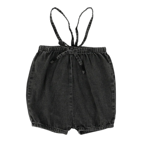 one piece bubble suspender short - black wash