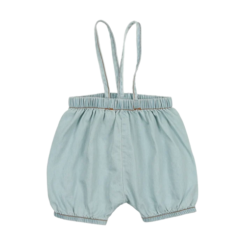 one piece bubble suspender short - chambray