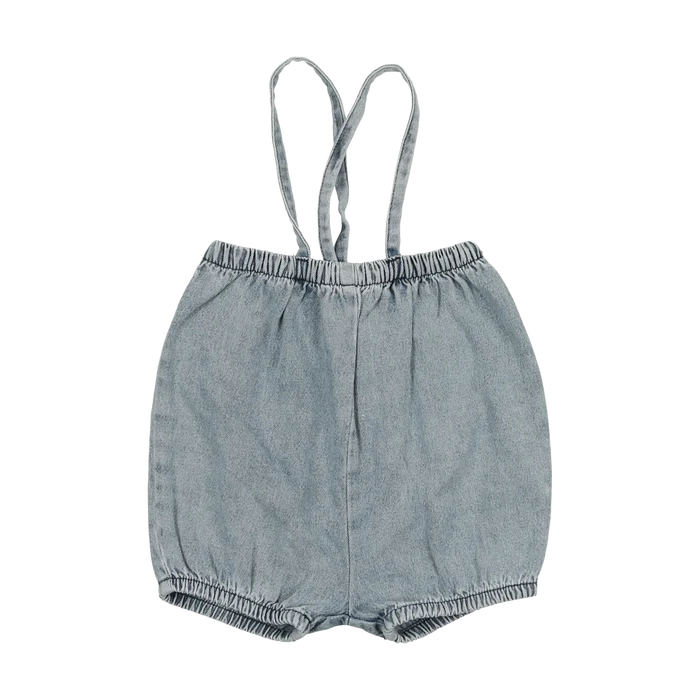 one piece bubble suspender short - stonewash