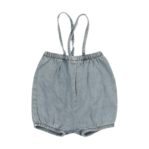 one piece bubble suspender short - stonewash