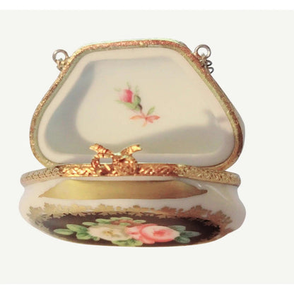 Antique Orange Floral Purse Box Porcelain Limoges purse Decal limoges box bags ladies French Trinket Box