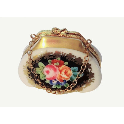 Antique Orange Floral Purse Box Porcelain Limoges purse Decal limoges box bags ladies French Trinket Box