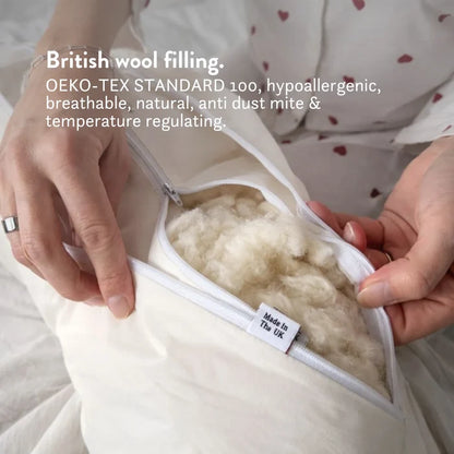 Organic cotton pregnancy pillow British wool OEKO-TEX STANDARD 100, hypoallergenic, breathable, natural, anti dust mite & temperature regulating.