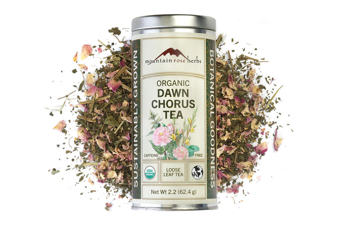 Loose-leaf Organic Dawn Chorus Tea with nettle, green rooibos, and rose petals in a glass jar – caffeine-free herbal blend , Raven’s Cauldron, 6 N Sandusky St, Delaware, OH 43015