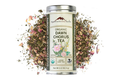 Loose-leaf Organic Dawn Chorus Tea with nettle, green rooibos, and rose petals in a glass jar – caffeine-free herbal blend , Raven’s Cauldron, 6 N Sandusky St, Delaware, OH 43015
