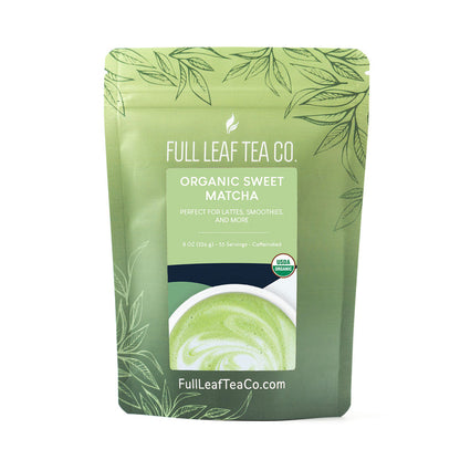 An 8 oz bag of Organic Sweet Matcha by Full Leaf Tea Co
