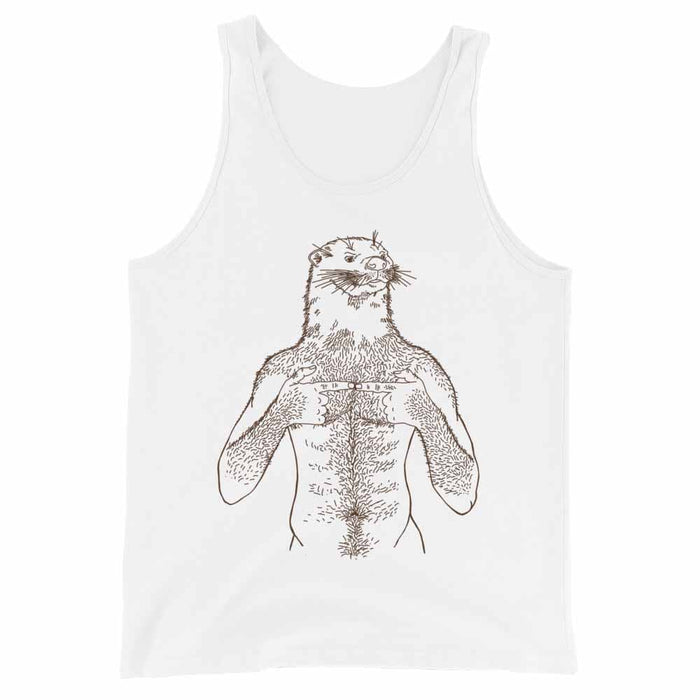 White tank top with a brown otter illustration on a white background