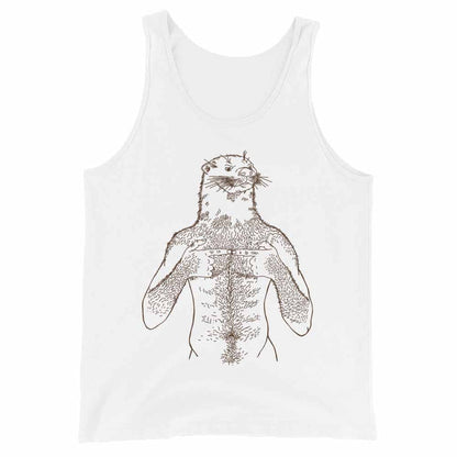 White tank top with a brown otter illustration on a white background