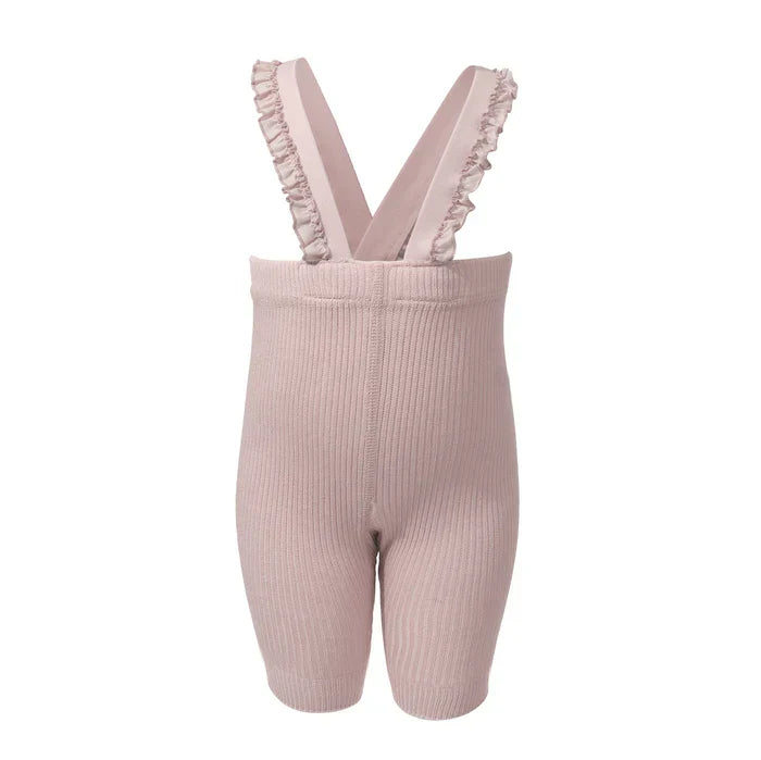 overall ribbed with ruffled suspender short - 214-bone