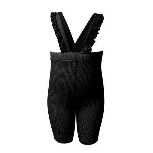 overall ribbed with ruffled suspender short - 63-vanilla
