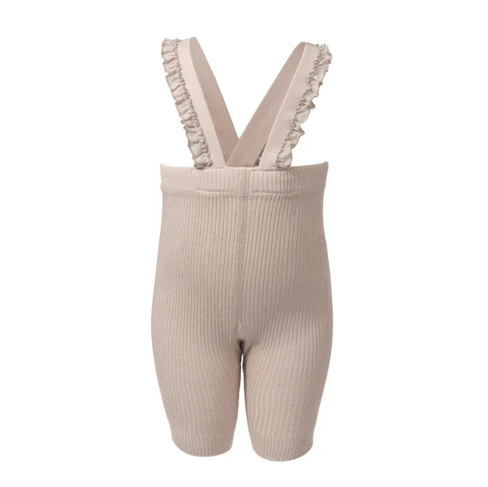overall ribbed with ruffled suspender short - 9-black