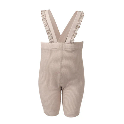 overall ribbed with ruffled suspender short - 9-black