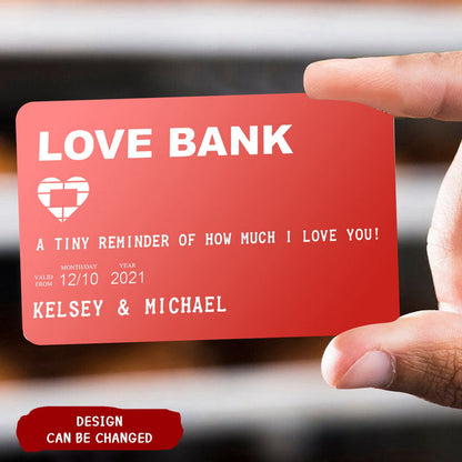 Personalized Aluminum Wallet Card - Love Bank - Couple Gift