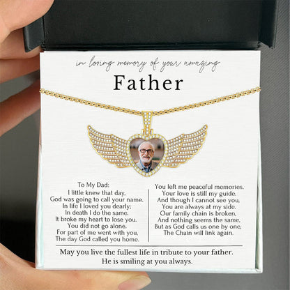 Personalized Angel Wings Photo Necklace - Loss of Father Gift Necklace