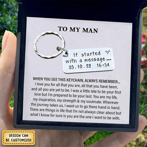 Personalized It Started With A Message Keychain, Gifts for Couple