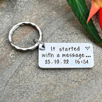Personalized It Started With A Message Keychain, Gifts for Couple