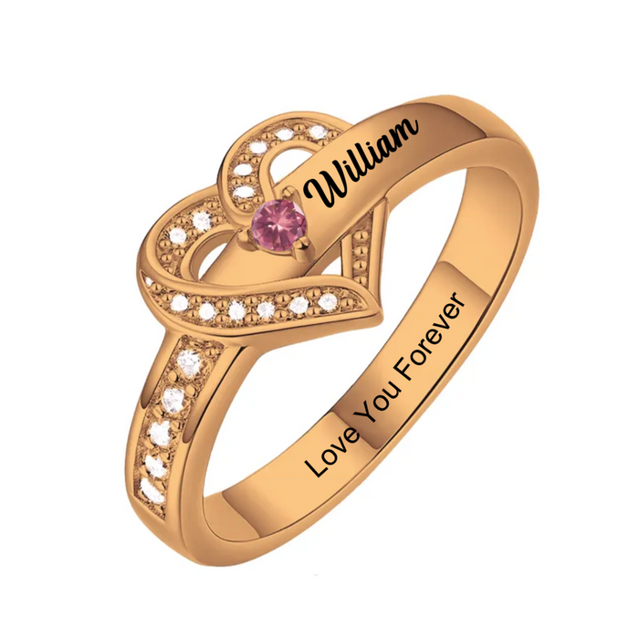 Personalized Name Heart Promise Birthstone Memorial Ring