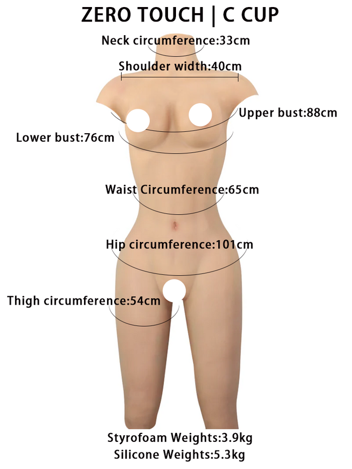 Inthemask by Moli's Zero Touch Petit silicone female bodysuit with back entry, seamless design, padded girdle, and C cup support.