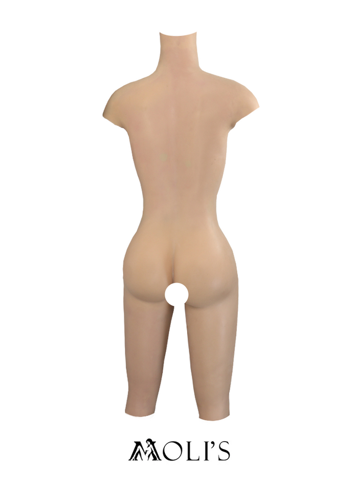 Seamless silicone female bodysuit with padded girdle and C cup, featuring back entry design by Inthemask by Moli's.