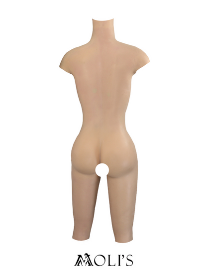 Seamless silicone female bodysuit with padded girdle and C cup, featuring back entry design by Inthemask by Moli's.