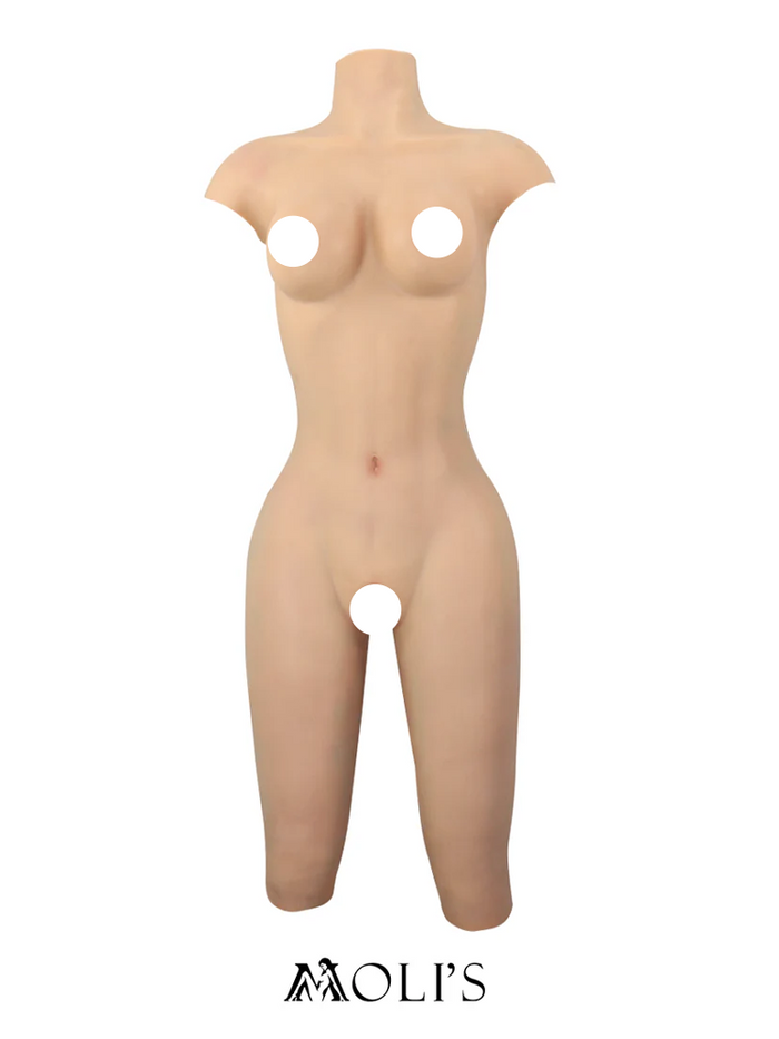 Silicone female bodysuit with padded girdle and C cup, seamless design, back entry, by Zero Touch "Petit" brand, by Inthemask Moli's